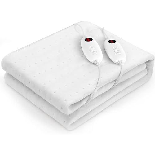TLGREEN Calentador de cama de matrimonio 100 W, 187 x 139 cm, calentador eléctrico calentado, lavable en lavadora, con 6 temperaturas, apagado automático, manta térmica, mantas de cama eléctricas