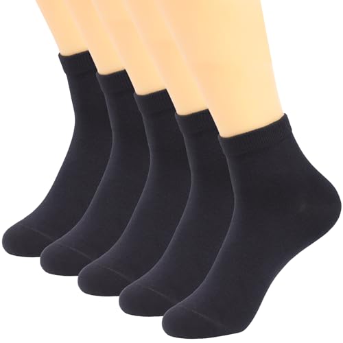 YOSENDE Calcetines Hombres Tobilleros Cortos Algodón 5 Pares Clásicos Liso Transpirables Cómodos Suaves 39-44 EU Negro