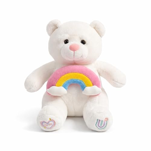 Image of 40 CM Rainbow Bear Plush Toy | Super Soft Stuffed Teddy for Kids | Cute White Teddy Holding Rainbow for Girls & Boys | Ultra Cuddly Soft Toy for Children