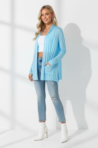 Image of ToBeInStyle Womens Open Front Long Sleeve Lightweight Asymmetrical Draped Cardigan with Side Pockets