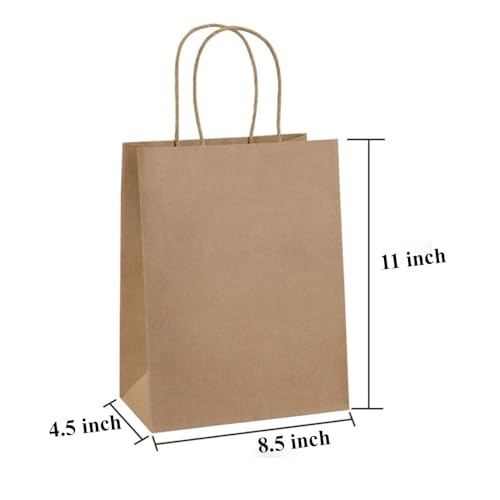 Image of Aakriti Craft Paper Bags, Rakhi Gift Bags with Handles, Small Craft Shopping Bags in Bulk for Boutiques, Small Business, Retail Stores, Gifts & Merchandise (BROWN-100PCS, SMALL-8.5x4.5x11 INCH)