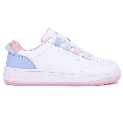 Nautica Girls Kids Fashion Sneaker Tennis Shoes Low-Top Lace Up Sneaker, Sammira - White Pastel Size 2 - image 2