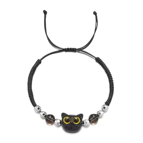 Black Cat Strand Bracelet Kawaii Kitten Adjustable Braided Bracelet Friendship Birthday Jewelry Gifts for Animals Lovers