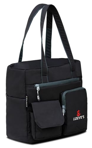 Image of Lusive's Double Pocket Handbag for Women: Stylish, Ideal Companion for Work, Travel, Polyester Material, Spacious 10-liter Capacity, 6 Pockets. (Black & Grey)