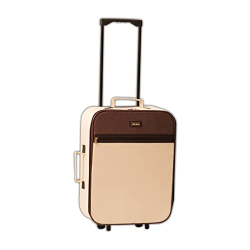 HAC24 Reisekoffer Trolley Reisetasche Stoffkoffer 45,5 x 35 x 14 cm Rollkoffer Gepäck Creme Braun Koffer Handgepäck Cover