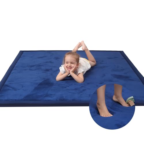 Image of Baby Play Mat for Floor,1.3 inch Thick Elasti-Foam 74x50 Playpen Mat for Toddlers Infant kids,Water-Repellent Soft Coral Velvet for Tummy Time, Non-Slip Backing for Crawling,Tatami Style(Dark Blue)