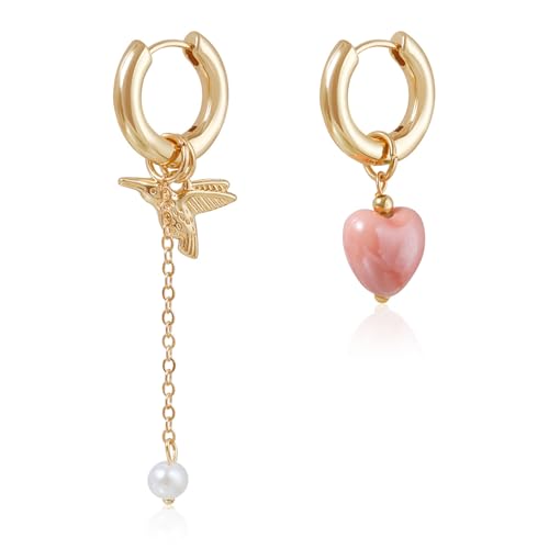Asymmetric Heart and Bird Designs Earrings Vintage Inspired Zincs Alloy Studs Perfect for Gifting Special Occasions Vintage Bird