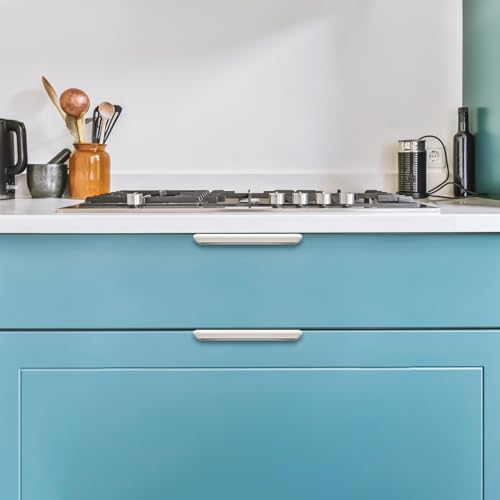Image of Brushed Nickel Cabinet Handles Finger Edge Pulls 5 Inch CC 10 Pack | Low-Profile Finger Grip, Cabinet Door Edge Mount, Smooth Handle Shape, 5.9 Inch (150mm), For Drawers, Cupboards, Kitchen