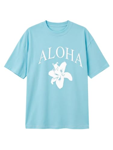 Image of SHENHE Girl's Summer Hawaiian Shirt Aloha Tropical Graphic Cute Crewneck Short Sleeve T Shirts Teen