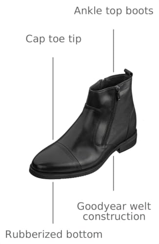 Image of CALTO Men's Invisible Height Increasing Elevator Shoes - Black Premium Leather Lightweight Zipper Boots - 3.2 Inches Taller - S28001 - Size 12 D(M) US