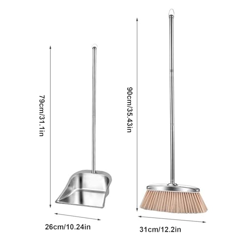 Yplkm Besen und Kehrblech Set | Edelstahl Kehrblech | Edelstahl Kehrzubehör Für Küche Wohnzimmer Schlafzimmer Badezimmer Essbereich Büro Garage Terrasse – Bild 6