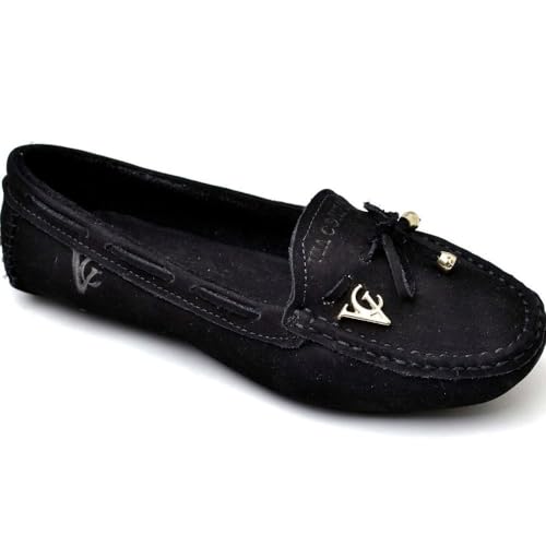 Sapato Mocassim Drive Feminino Casual em Couro Resistente Prático e Confortável (38, Preto)