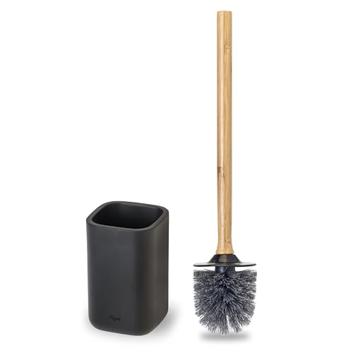 Image of Vigar Zense Toilet Brush and Holder Set, Polyresin Stone, Cool Black