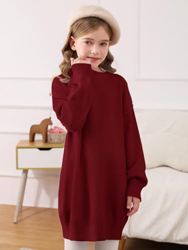 Haloumoning Girls Sweater Dress Casual Crewneck Knit Long Sleeve Fall Winter Dress Pullover 5-14Y2