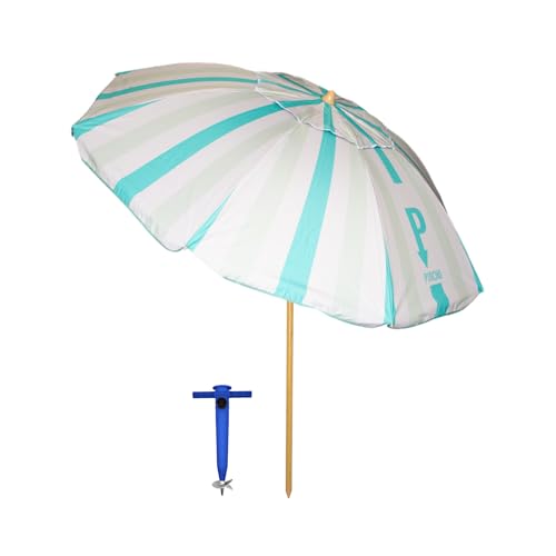 Pincho Sombrilla Playa Grande 200 cm, Antiviento con Protección UV50+, Tubo de Aluminio y 8 Varillas de Fibra de Vidrio, Reclinable con Ventana Superior, Incluye Punta de Aluminio.