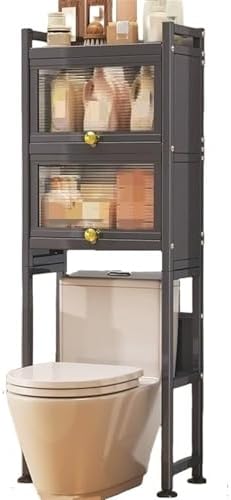 White Floor Standing Toilet Rack with Flip-Door, Dustproof Cabinet & Adjustable Non-Slip Feet, Space-Saving Storage Shelf for Bathroom Organization (50x25x167 cm)