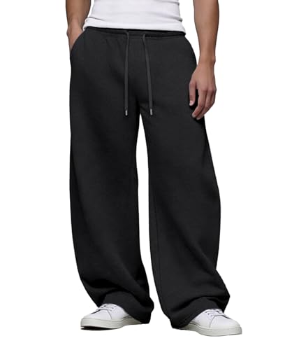 Image of Susclude Mens Lightweight Baggy Sweatpants Wide Leg Gym Lounge with Pockets | Wide Leg, Premium Cotton Blend, Inner /Outer Drawstring, 3 Pockets, Y2K Oversized, Breathable for Gym Lounge All Seasons