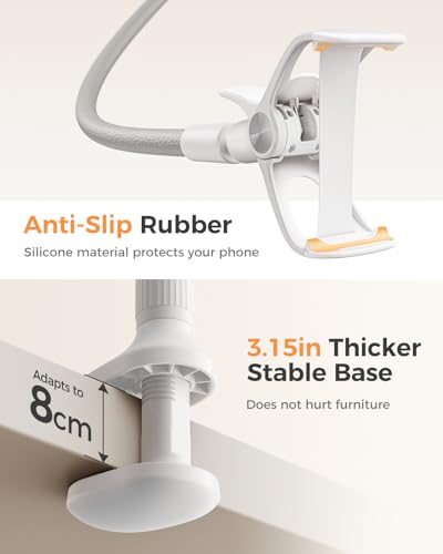 Image of SAIJI Gooseneck Phone Stand for Bed, Lazy Bracket Cell Phone Holder Long Arm Clip Clamp Mount for Filming, Compatible with 4-7'' Mobile Cell Phone Stand Document Camera Nintendo Switch(Grey)