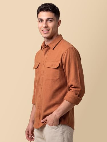 Image of Beyoung Solid Recycled Flannel Shirt for Men | Premium Cotton Flannel | Classic Pointed Collar