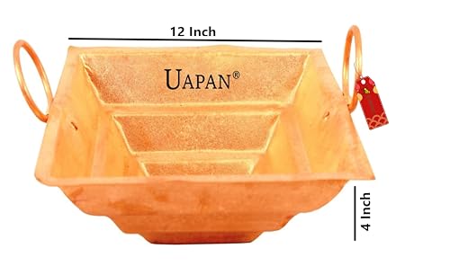 Image of UAPAN MetalCraft Copper Pooja Hawan Kund (Havan Kund, 12 x 12 x 4 Inch)