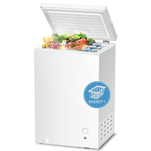 Image of R.W.FLAME Chest Freezer 2.8 Cubic Feet, Deep Freezer with Basket Adjustable Temperature, Energy Saving, Top open Door Compact Freezer, White