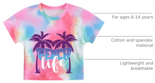 Image of DDSOL Girls Crop Tops Summer Palm Tree Sunset Beach Shirt Hawaii Short Sleeve Tropical Tshirts for Teen Girl 6-14 Years