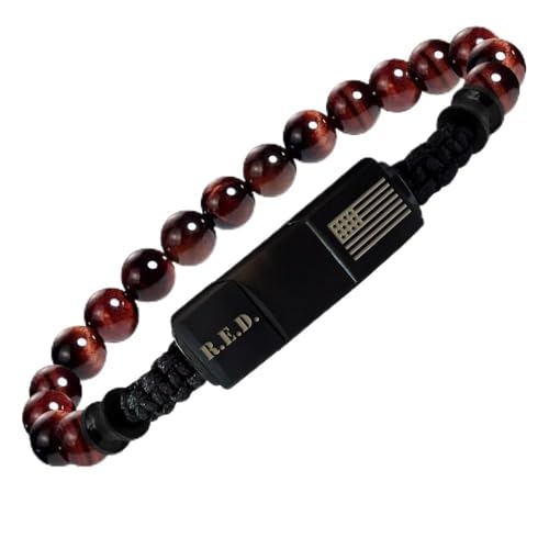 Hero Company R.E.D. Tigers Eye Bracelet - Never Forget Mens Beaded Bracelet - Helps Pair Veterans With A Service Dog