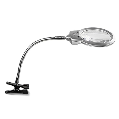 FUTUREORYY Lámpara de Escritorio LED con Clip y Lupa Metálica, Luz de Lectura Ajustable con Cuello Flexible, sin Pilas, Adecuado para Estudio y Trabajo, Uso en Hogar y Oficina, Luz de Libro