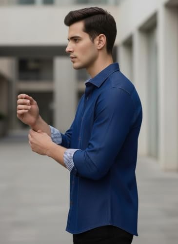 Image of Amazon Brand - INKAST Solid Denim Shirt for Men | Full Sleeve Casual Denim Shirt | Regular Fit Button-Down Shirts | Stylish Soft Breathable Fabric | Office Wear, Daily Use