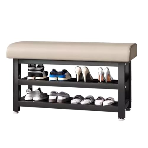 Banc de rangement à chaussures avec assise rembourrée en similicuir noir