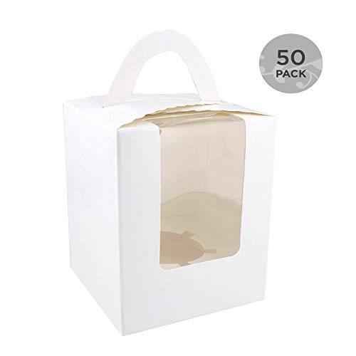 SpecialT Single Cupcake Holders – 50 Pk Individual Cupcake Boxes with Inserts, Large