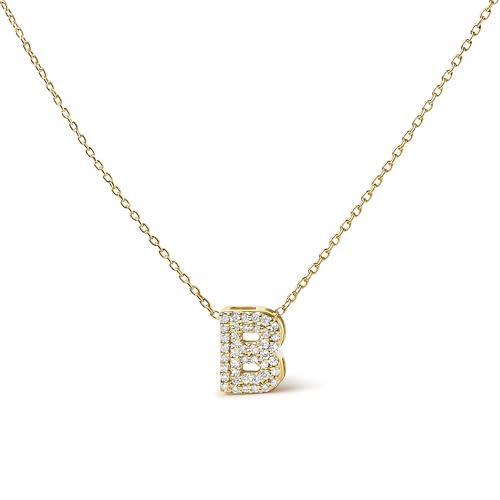 10K Yellow Gold Diamond Accent "B" Initial Bubble Pendant Necklace