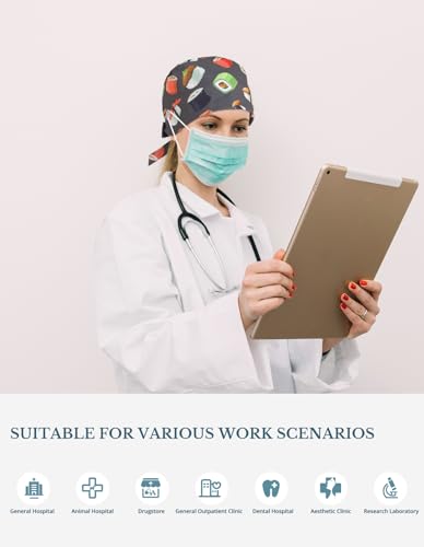 Image of Scrub Caps for Men and Women with Buttons, Classic Surgical Caps