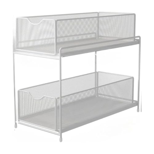 2段引き出し式シンク下オーガナイザー スライド式引き出し キッチンラック シンク下収納ラック 収納ラック 2段 洗面所収納 取り外し可能 キッチン 収納 調味料ラック 隙間収納 食器 収納 洗面台下 省スペース 多機能のキッチン収納 (ホワイト,25*36