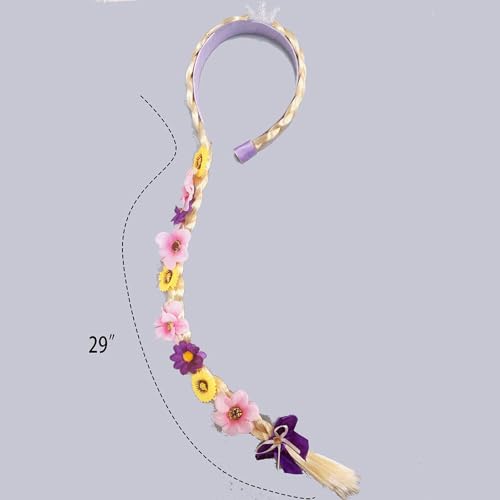Princess Dress up Wigs, Princess Rapunzel Long Braided Wig Headbands with Tiara Flowers Adorn for Girls Costume Accessories, 29 Inch2