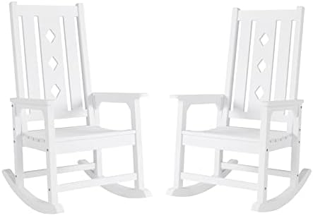 EFURDEN Rocking Chair Set of 2, Weather Resistant Outdoor Rocking Chair for Adults, Smooth Rocker for Indoor and Outdoor, 350lbs Weight Capacity (White)