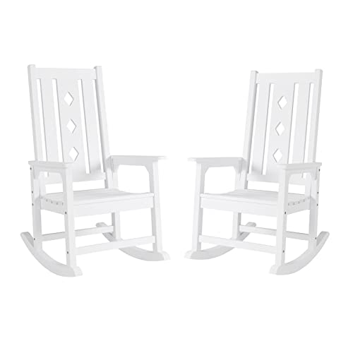Efurden Rocking Chair Set Of 2, Weather Resistant Outdoor Rocking Chair For Adults, Smooth Rocker For Indoor And Outdoor, 350Lbs Weight Capacity (White) #TOP23