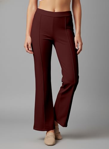 Image of Mehrang Cotton Blend Bootcut Parallel Trouser Pants for Women Regular Fit, Bellbottom Straight Pants for Womens