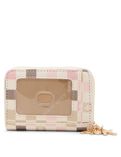 Anne Klein Womens Small Zip Around Logo Wallet, Rosewater Multi3