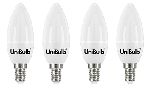 Unibulb E14 SES LED Candle Bulbs, 470 Lumens, Warm White 3000K, 4.2W 40W Equivalent/Replacement, 25,000hr Lifespan, Pack of 4