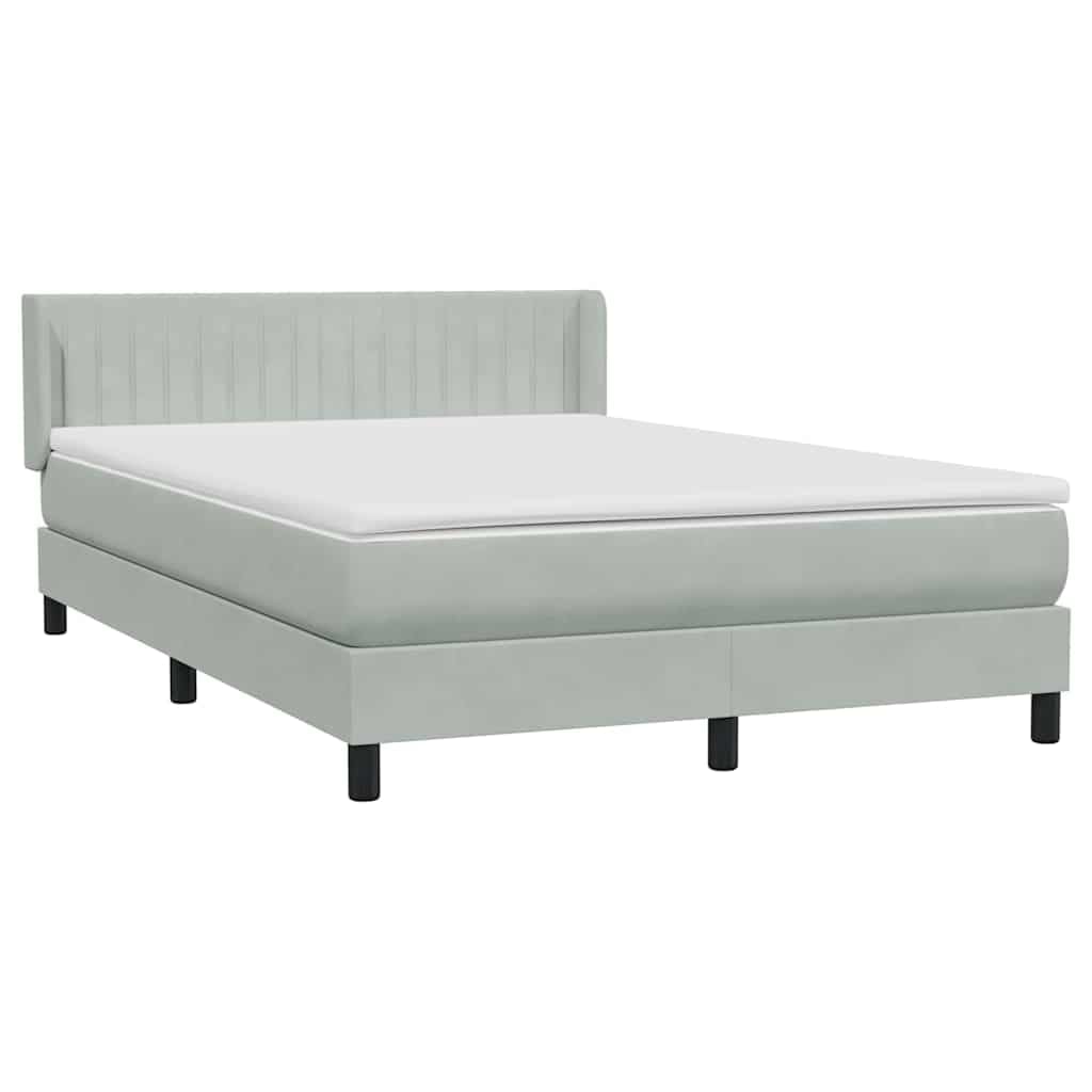 Samt Taschenfederkern Boxspringbett Grau 160x210 cm | Boxspringbett mit Matratze Hellgrau 160x210 cm Samt Bett mit Kopfteil Taschenfederkern Matratze und Topper