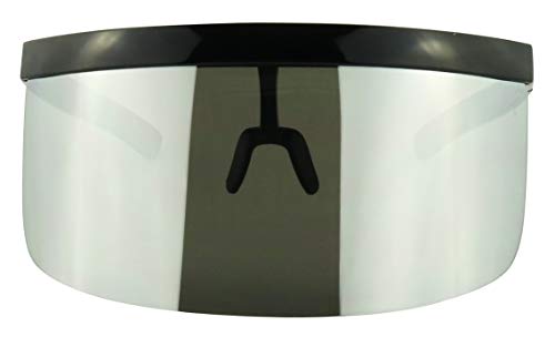 ShadyVEU Full Face Shield Visor Sport Mirror Wrap Around Galactic UV400 Shield Coverage Sunglasses (Black Frame/Silver Mirror Lens)2