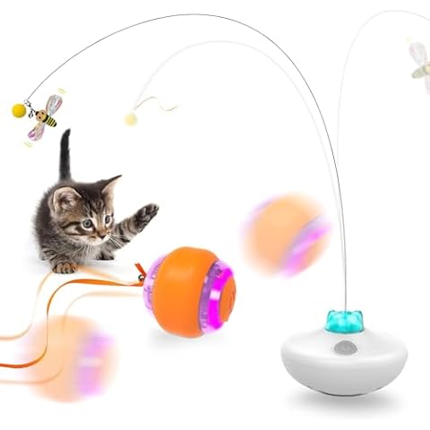 Oxawo Cat Toys Set of Tumbler Cat Toys Extra Long Feather Wand, Wicked Ball Electric Ball Game Cover