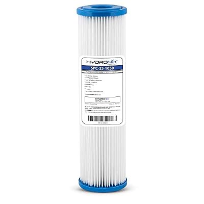 Hydronix SPC-25-1050 Polyester Pleated Sediment Water Filter, Washable & Reusable, 2.5" X 10", 50 Micron