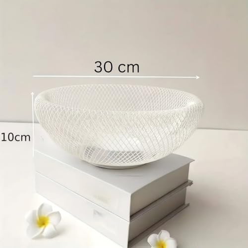 Image of Go Hooked Double-Layer Metal Mesh Fruit Bowl -12 Inch Durable & Stylish Iron Wire Basket, Keeps Fruits Fresh & Insect-Free, Perfect for Display Table, Dining Table, Room Desk Storage Basket - White