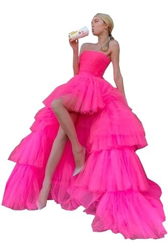2025 Ball Gown High Low Prom Homecoming Cocktail Dresses Strapless Layers Tulle Ruffle