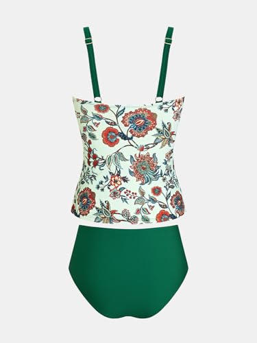 Image of CUPSHE Women's Tankini Sets Tummy Control Two Piece Swimsuit Ruching | Bathing Suit, Removable Soft Cups, Square Neck, Adjustable Straps, Full Coverage Bottom, Beach Vacation