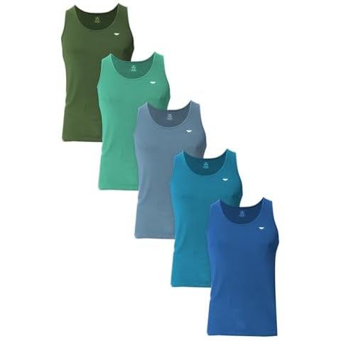 AMERICAN HEAVEN Men's 5 Pack Tank Tops | Ultra Soft Cotton Rayon Stretch Athletic Workout Tanks (US, Alpha, Large, Regular, Regular, 5 Pack-Denim/Olive/Blue/Mosaic Blue/Biscayne Green) Cover