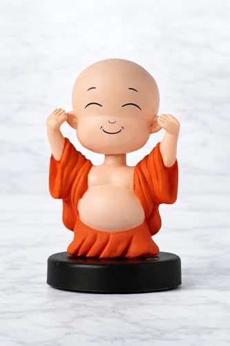 Image of Buddha Ji Laughing Monk Bobble Head Idol for Car Dashboard | Moving Head | Decorative Dashboard Showpiece for Car, Office Table, Study Desk & Home Decor