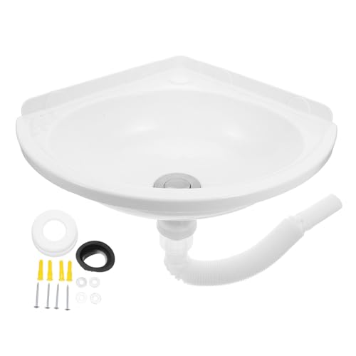 SOPOTUTU Lavabo de Esquina Montado Pared Lavabo Pequeño Triangular para Baño Compacto para Aseos y con Desagüe de Acero Inoxidable Ahorro de Espacio y Fácil Limpieza